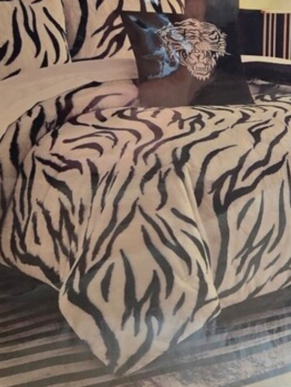 Ed Hardy Zebra Stripe Black and White Comforter Blanket Only Size King